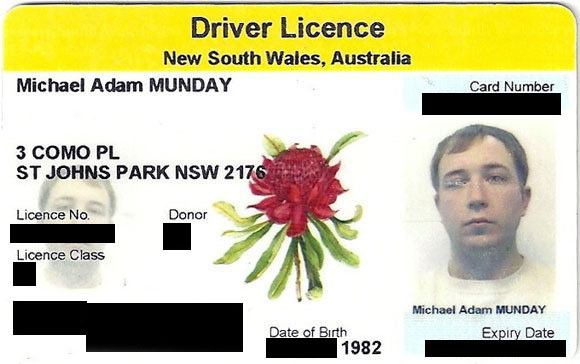 Michael Munday's drivers license